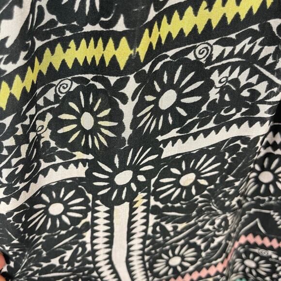 Carolina K Black Printed Sheer Bodice Beaded Silk Aztec Floral Maxi Dress Small - Picture 15 of 16